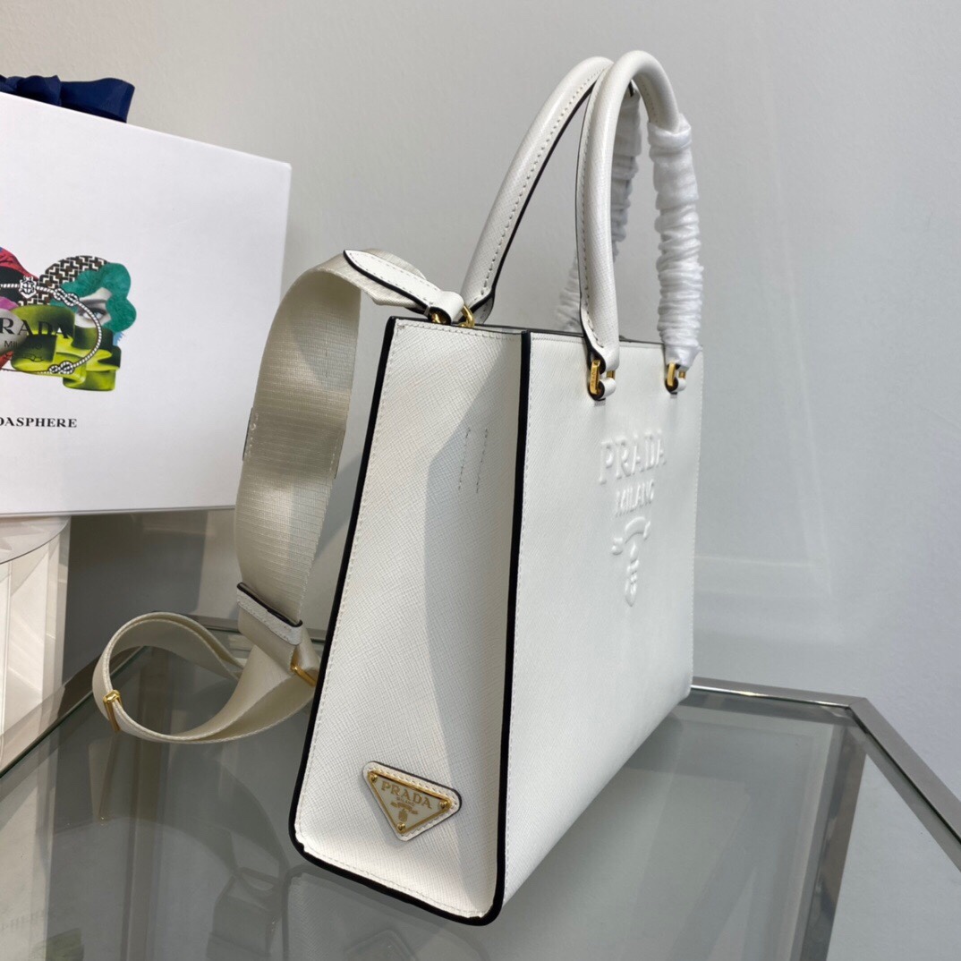 New Copy Prada 1BA337 Medium Saffiano Leather Handbag White