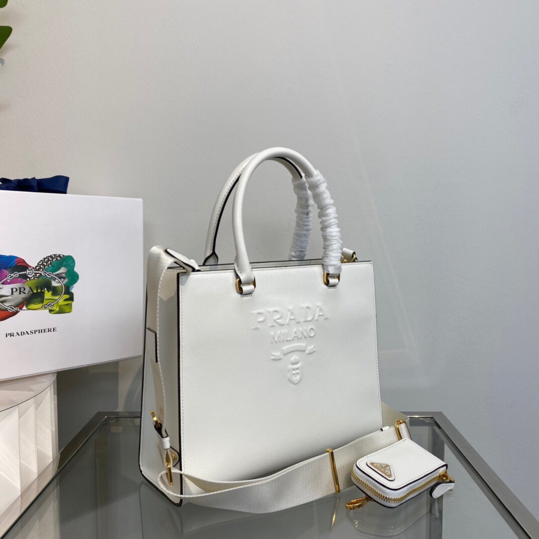 New Copy Prada 1BA337 Medium Saffiano Leather Handbag White