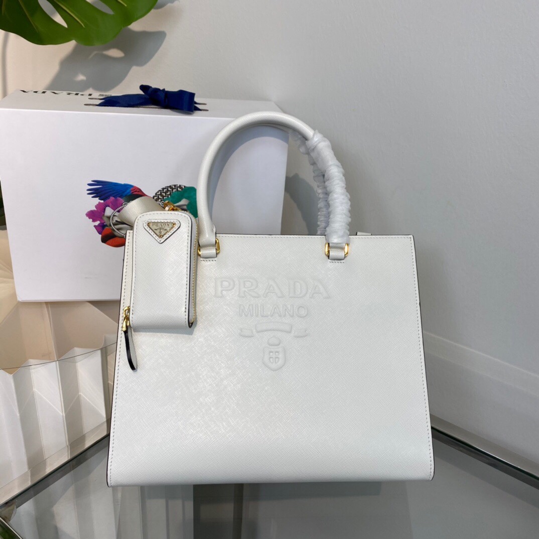 New Copy Prada 1BA337 Medium Saffiano Leather Handbag White