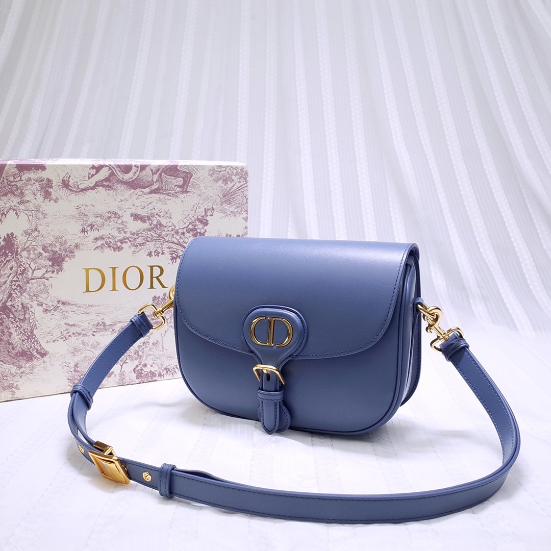 New Replcia Dior Medium Dior Bobby Bag Denim Blue Box Calfskin