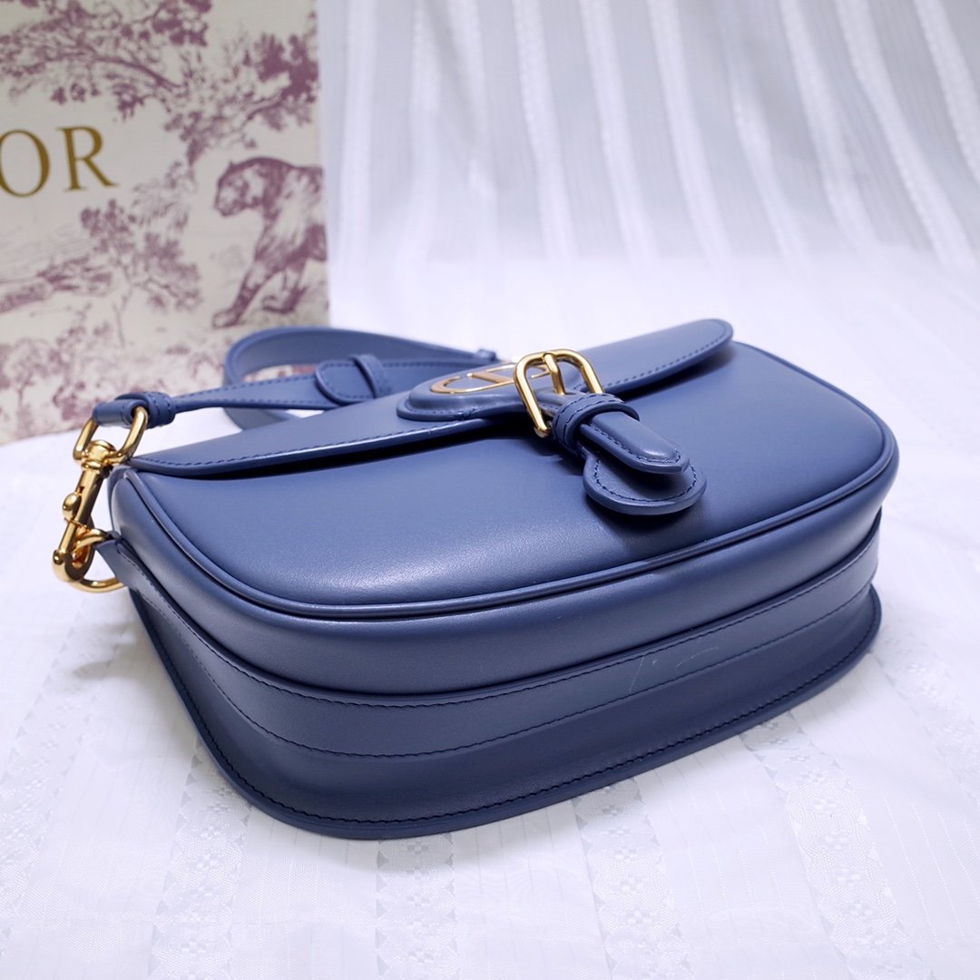 New Replcia Dior Medium Dior Bobby Bag Denim Blue Box Calfskin