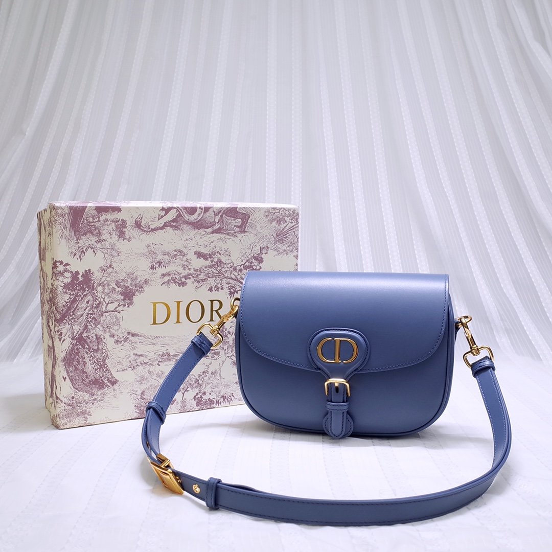 New Replcia Dior Medium Dior Bobby Bag Denim Blue Box Calfskin