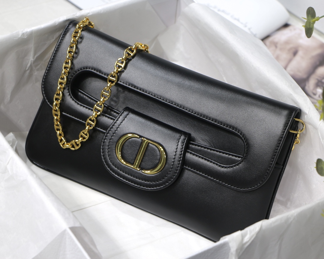 New Replica DiorDouble Bag Black Smooth Calfskin