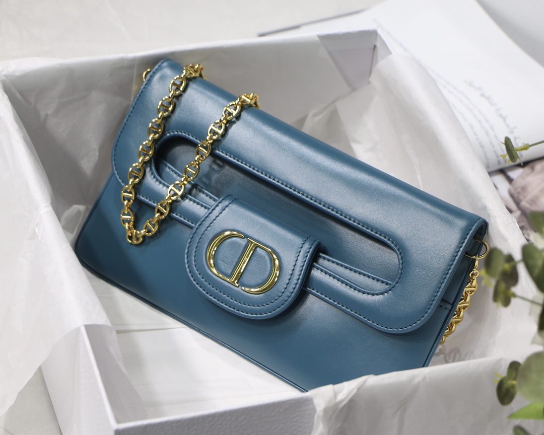 New Replica DiorDouble Bag Deep Ocean Blue Smooth Calfskin