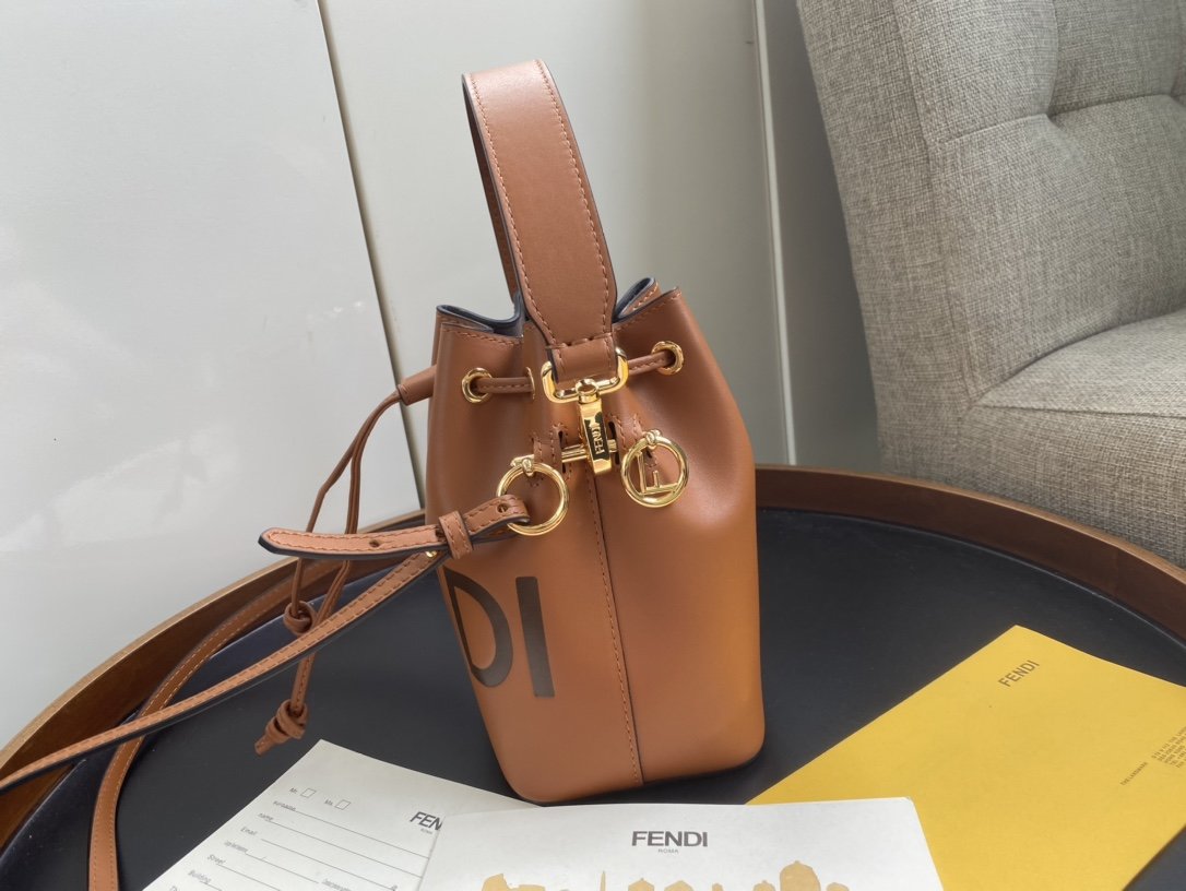 New Replica Fendi Mon Tresor Small Bucket Bag With Fendi Logo Brown