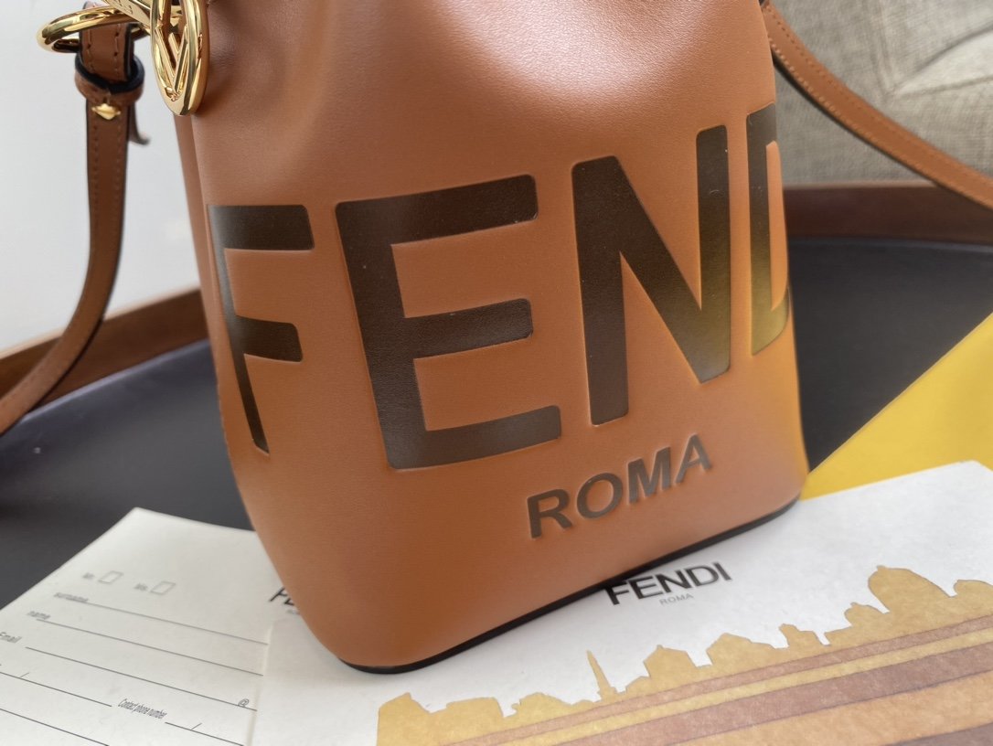 New Replica Fendi Mon Tresor Small Bucket Bag With Fendi Logo Brown