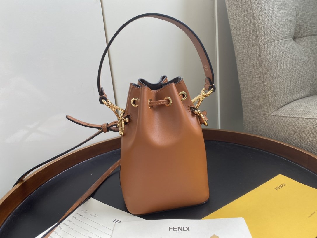 New Replica Fendi Mon Tresor Small Bucket Bag With Fendi Logo Brown