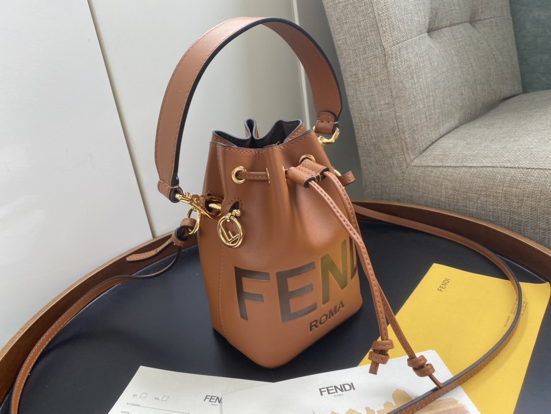 New Replica Fendi Mon Tresor Small Bucket Bag With Fendi Logo Brown