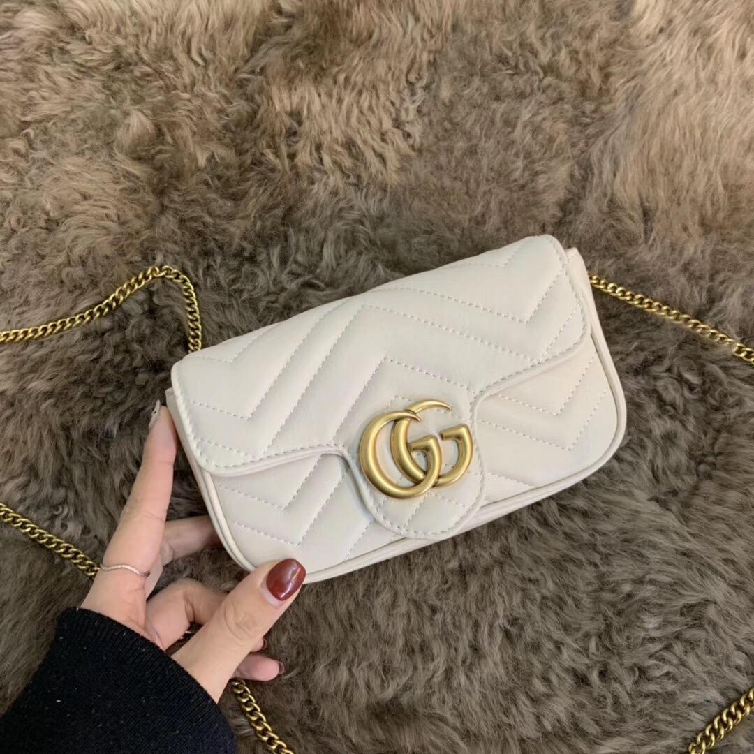 New Replica Gucci 476433 Women Marmont Matelasse Leather Super Mini Bag White