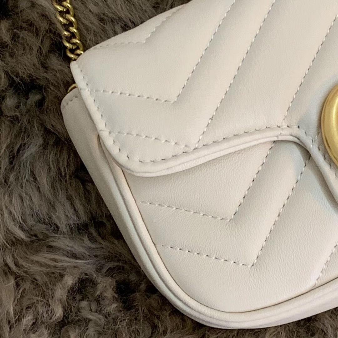 New Replica Gucci 476433 Women Marmont Matelasse Leather Super Mini Bag White