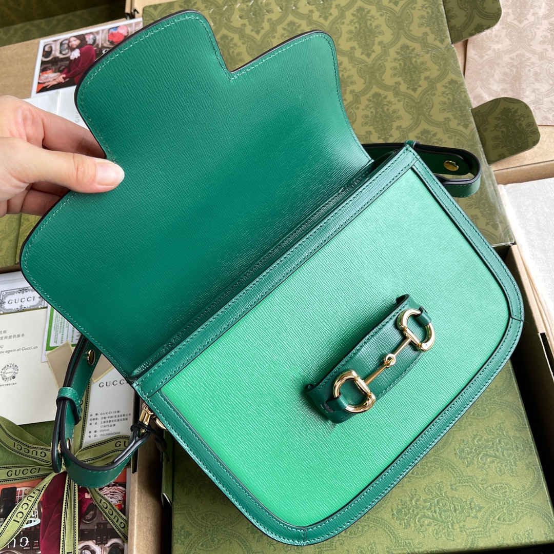 New Replica Gucci 602204 Horsebit 1955 Small Shoulder Bag Green Leather