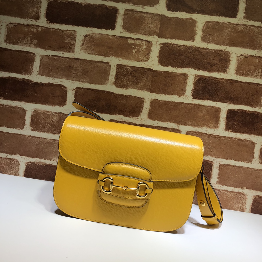 New Replica Gucci 602204 Horsebit 1955 Small Shoulder Bag Yellow Leather