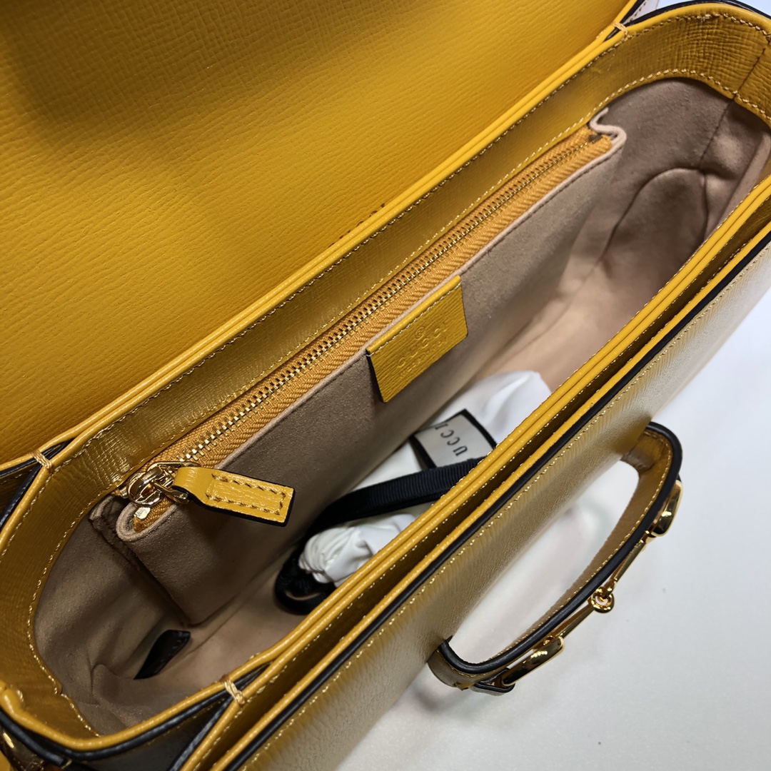 New Replica Gucci 602204 Horsebit 1955 Small Shoulder Bag Yellow Leather