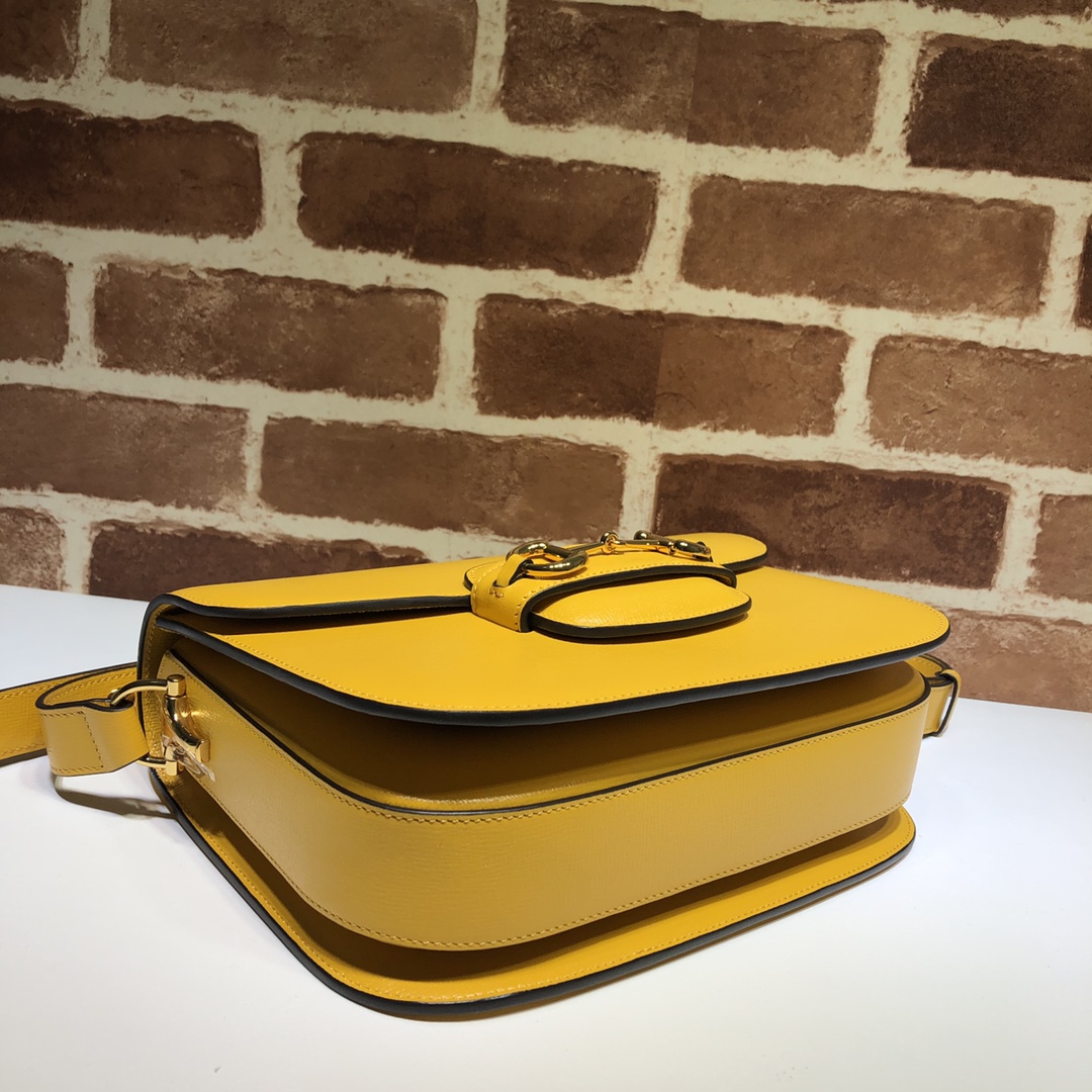 New Replica Gucci 602204 Horsebit 1955 Small Shoulder Bag Yellow Leather