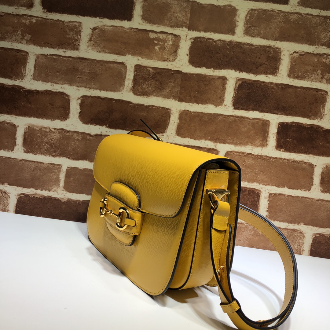 New Replica Gucci 602204 Horsebit 1955 Small Shoulder Bag Yellow Leather