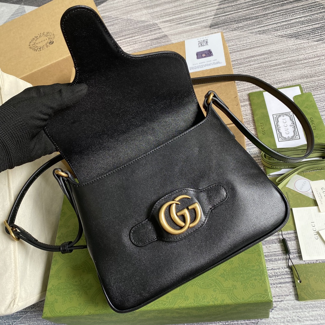 New Replica Gucci 648934 Small Messenger Bag With Double G Black Leather