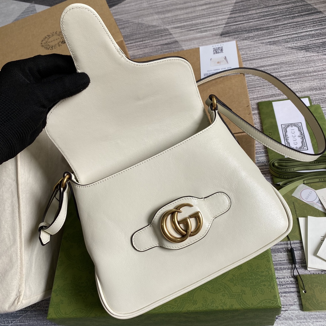 New Replica Gucci 648934 Small Messenger Bag With Double G White Leather