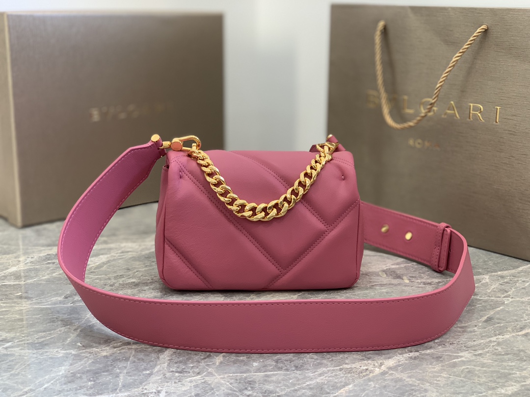 New Style Bulgari Cabochon Crossbody Bag Calf Leather Pink 18cm