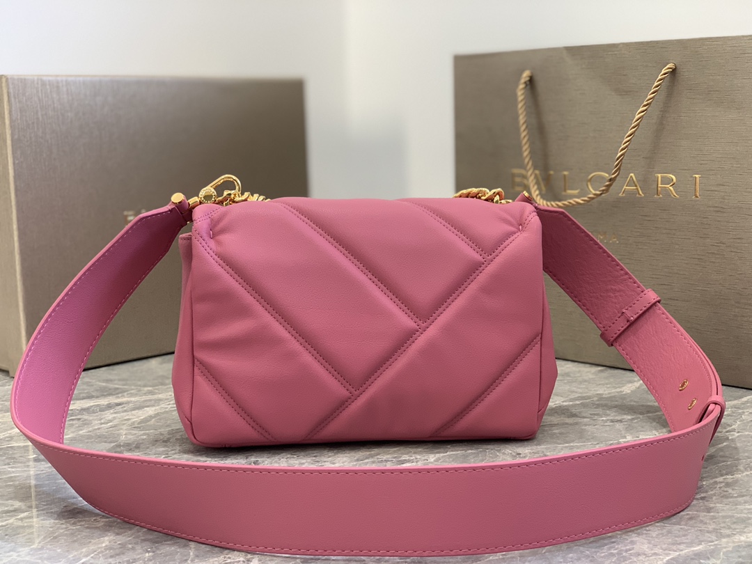 New Style Bulgari Cabochon Crossbody Bag Calf Leather Pink 22.5cm