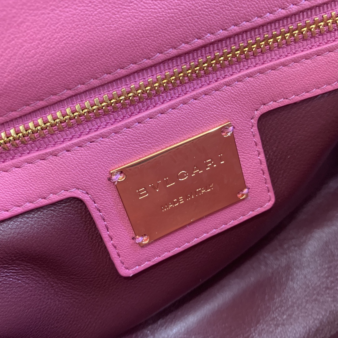 New Style Bulgari Cabochon Crossbody Bag Calf Leather Pink 22.5cm