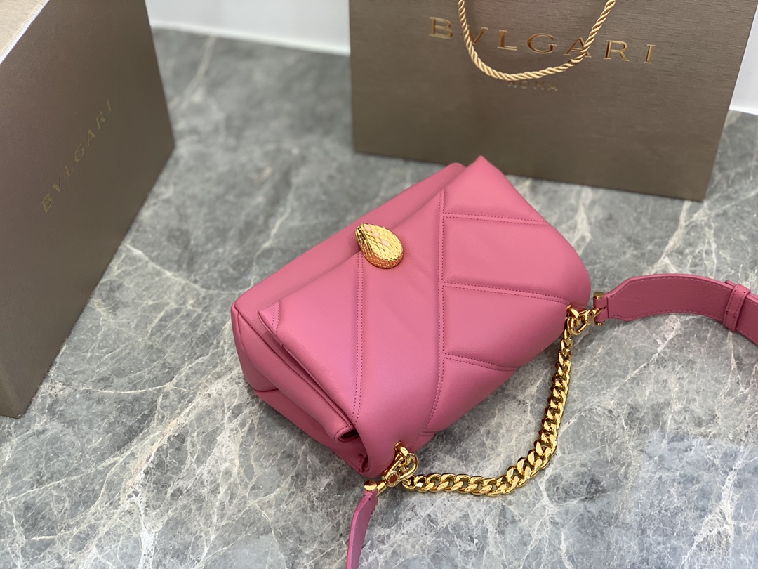 New Style Bulgari Cabochon Crossbody Bag Calf Leather Pink 22.5cm