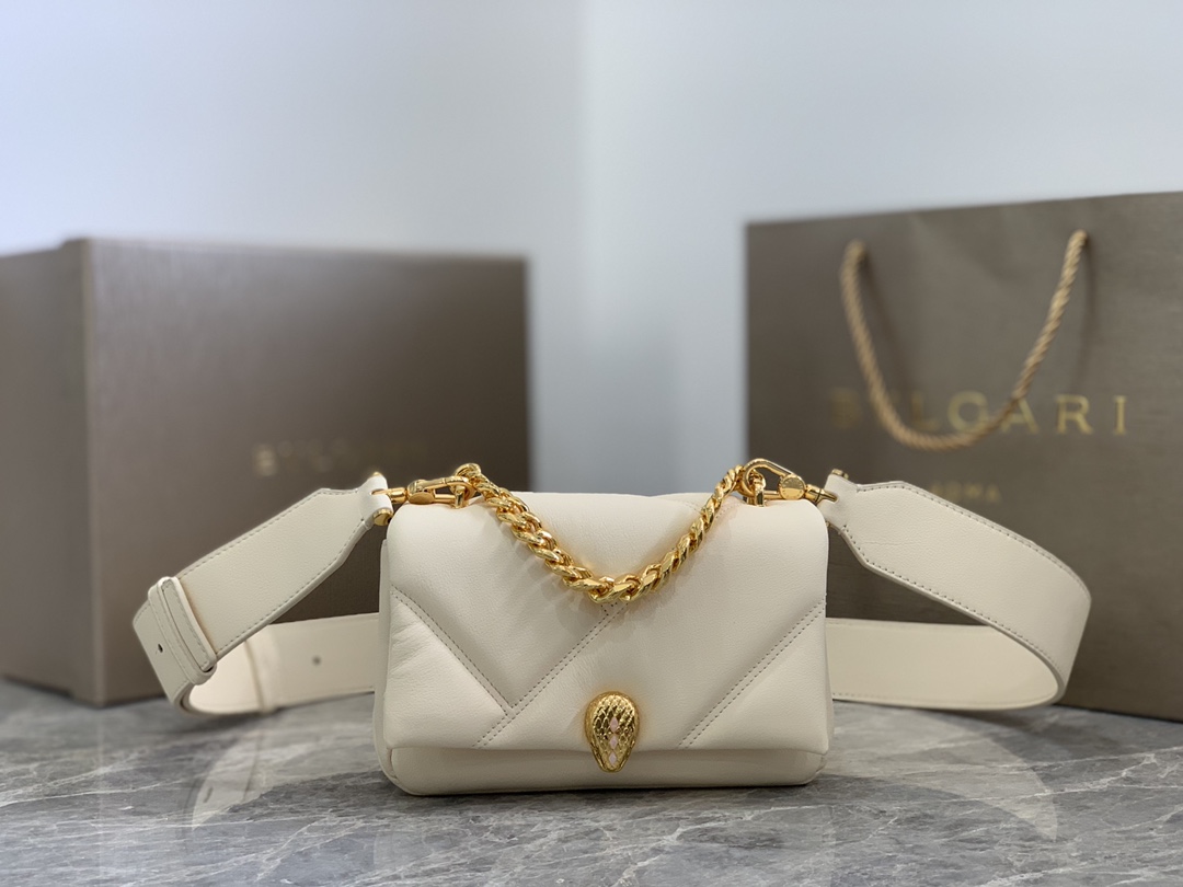 New Style Bulgari Cabochon Crossbody Bag Calf Leather White 18cm