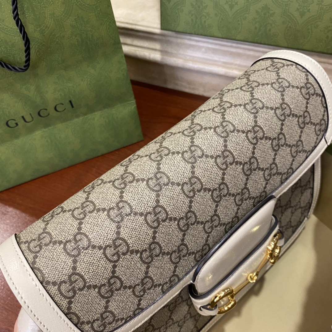 Nice Review Gucci  Horsebit 1955 Shoulder Bag White Ebony GG Supreme Canva 602204 Copy