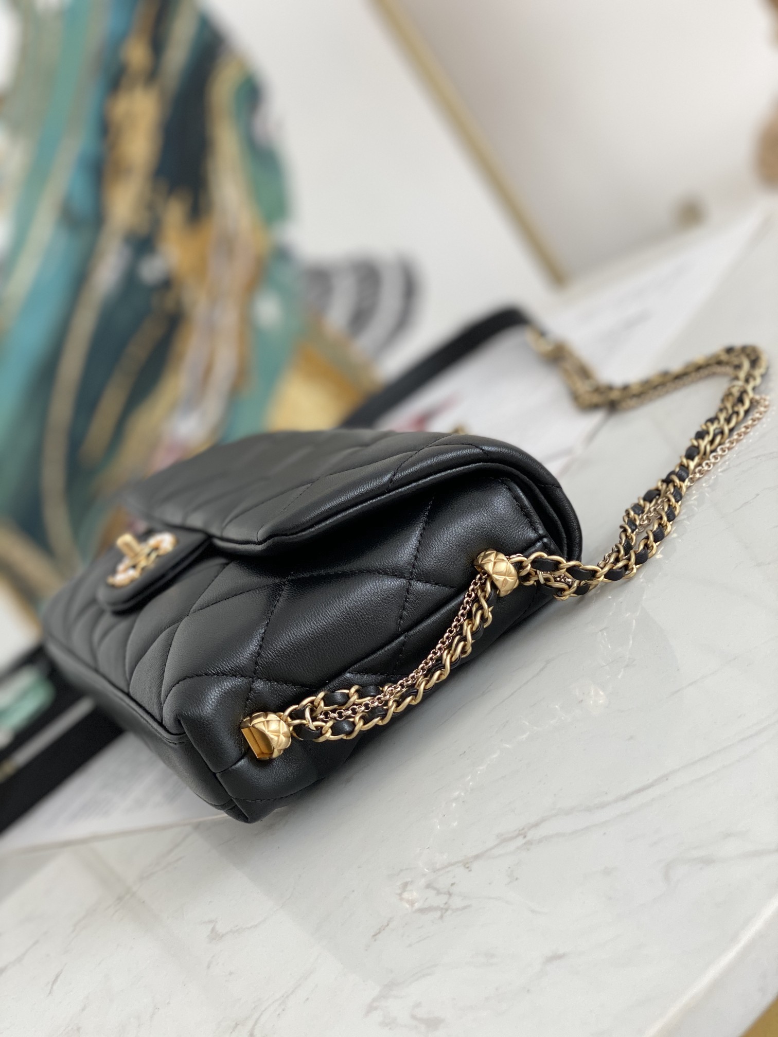 Online Shop Chanel Flap Shoulder Bag Lambskin Gold Metal Black AS2563 Perfect Copy