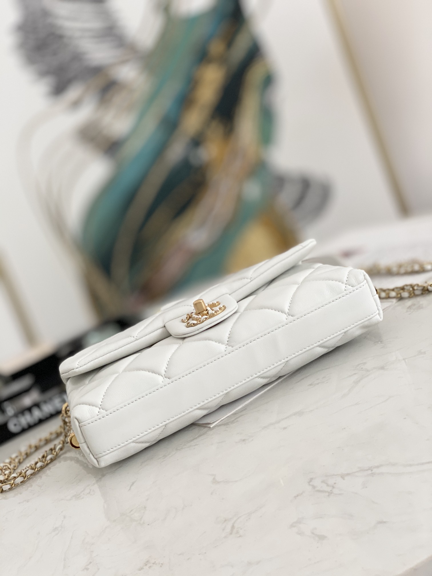 Online Shop Chanel Flap Shoulder Bag Lambskin Gold Metal White AS2563 Perfect Copy