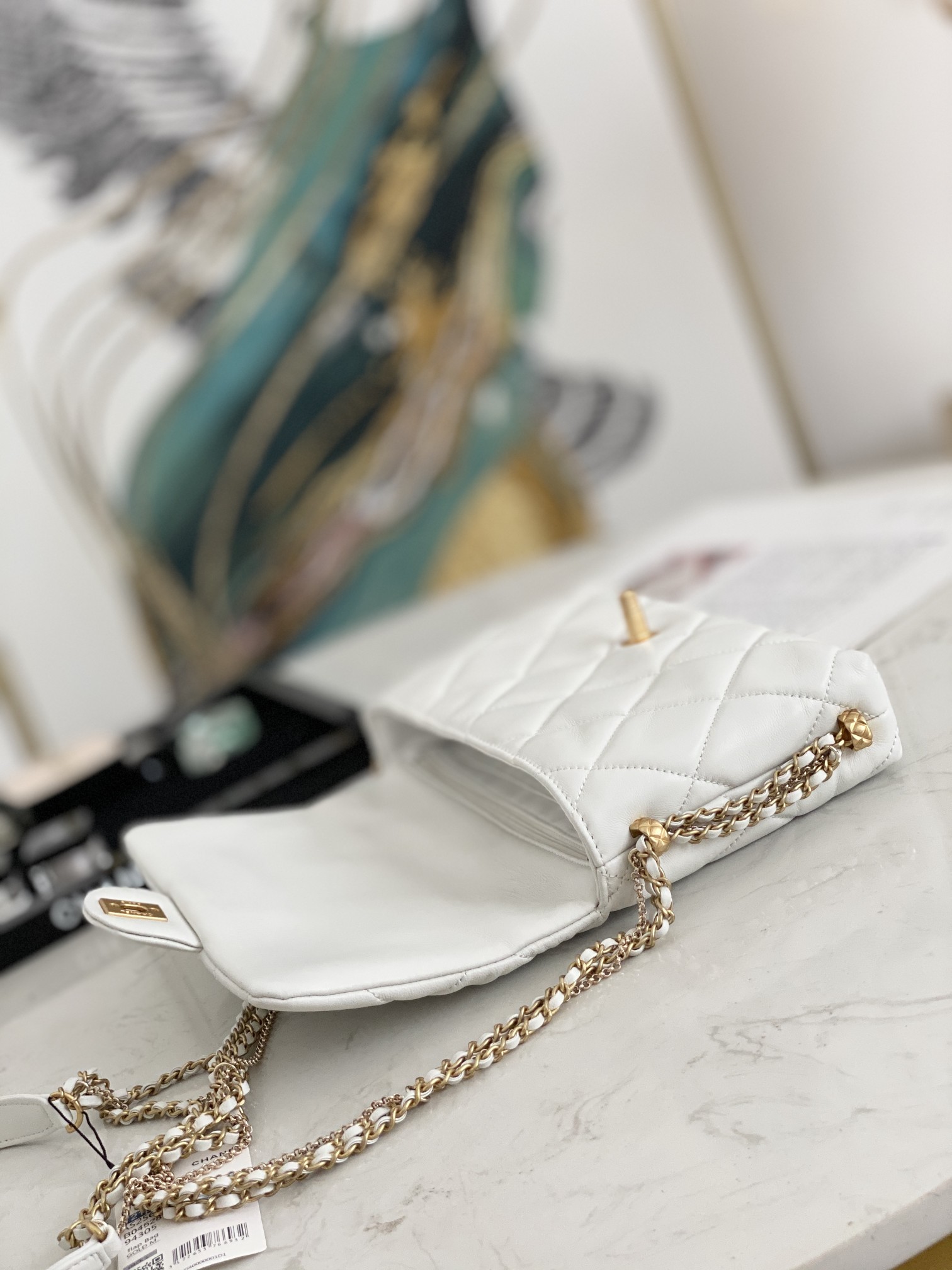 Online Shop Chanel Flap Shoulder Bag Lambskin Gold Metal White AS2563 Perfect Copy