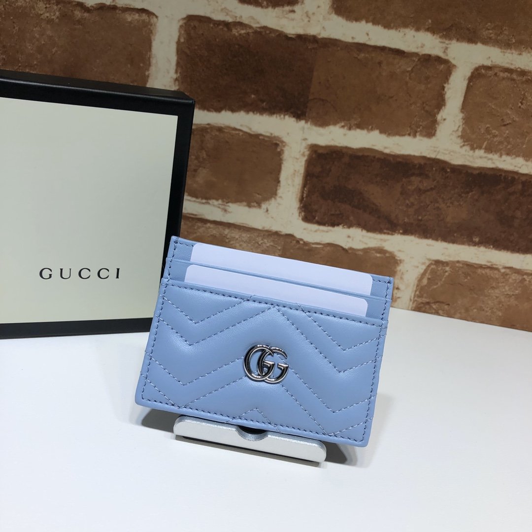 Origianl Copy Gucci 443127 GG Marmont Women Card Case Blue Leather