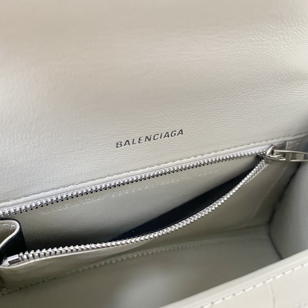 Original Copy Balenciaga 23cm Womens Hourglass Chain Bag in Back Shiny Crocodile Embossed Leather Beige