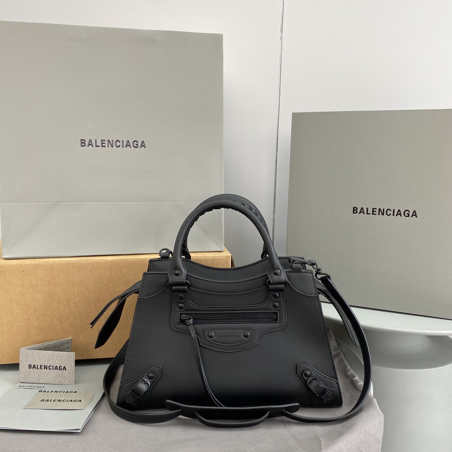 Original Copy Balenciaga Neo Classic Medium Top Handle Bag Black Smooth Calfskin