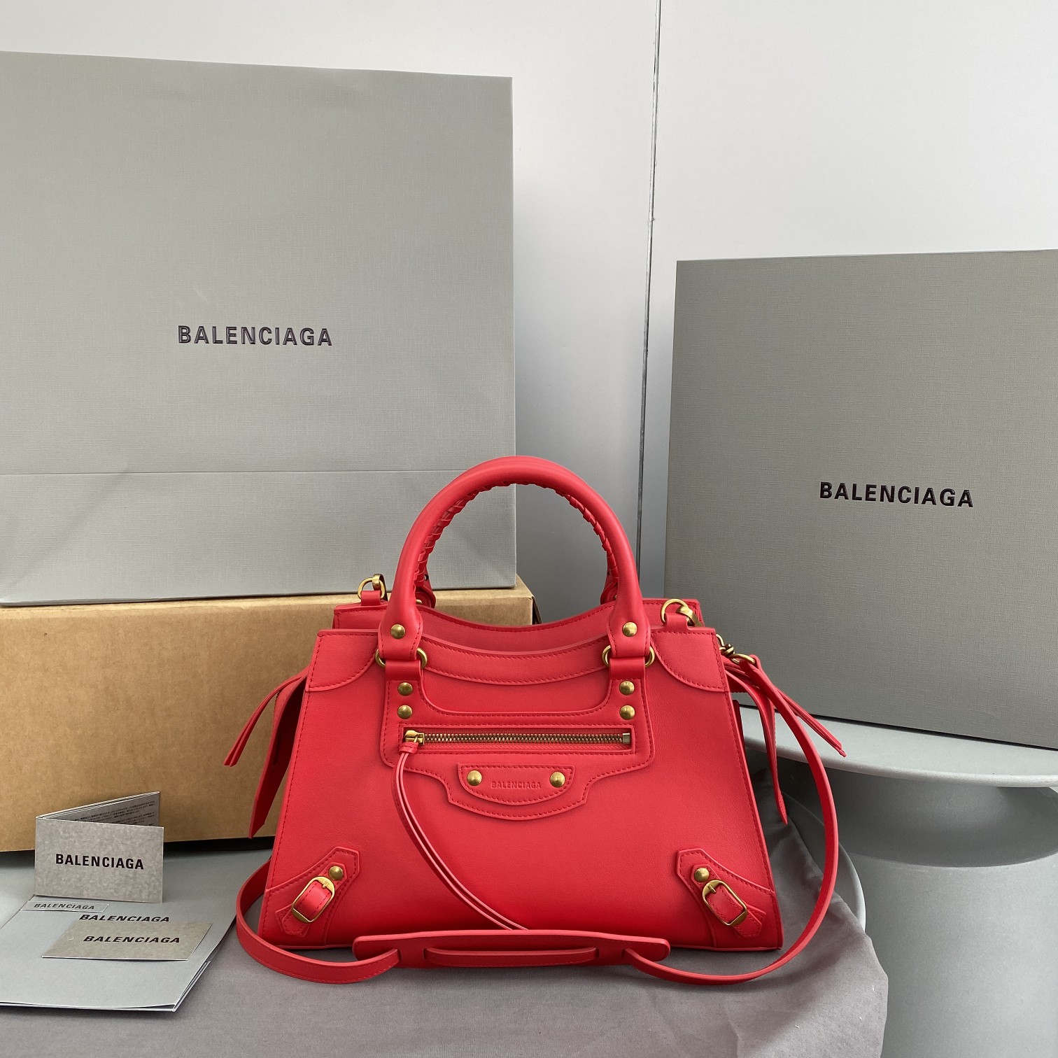 Original Copy Balenciaga Neo Classic Medium Top Handle Bag Red Smooth Calfskin