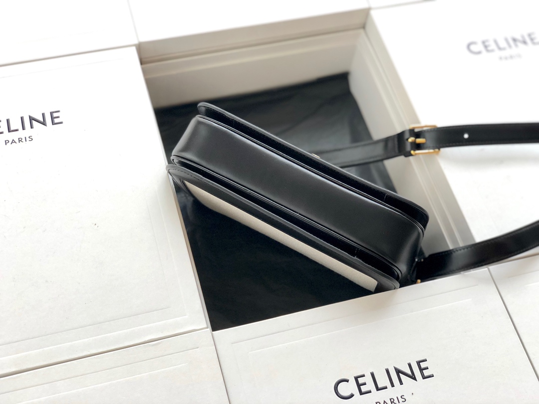 Original Copy Celine Medium Teen Triomphe Bag in Textile and Black Natural Calfskin