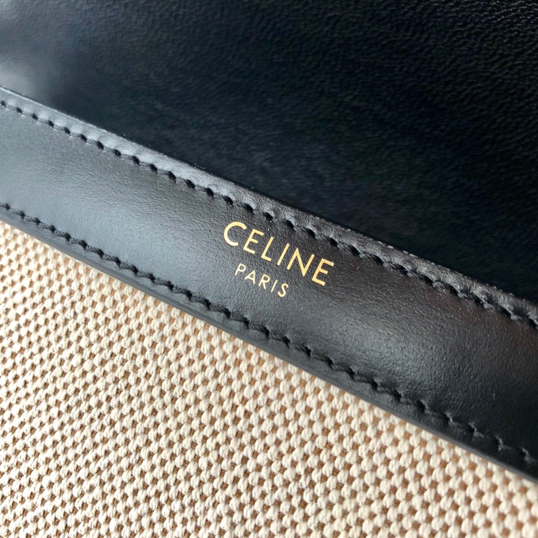 Original Copy Celine Medium Teen Triomphe Bag in Textile and Black Natural Calfskin