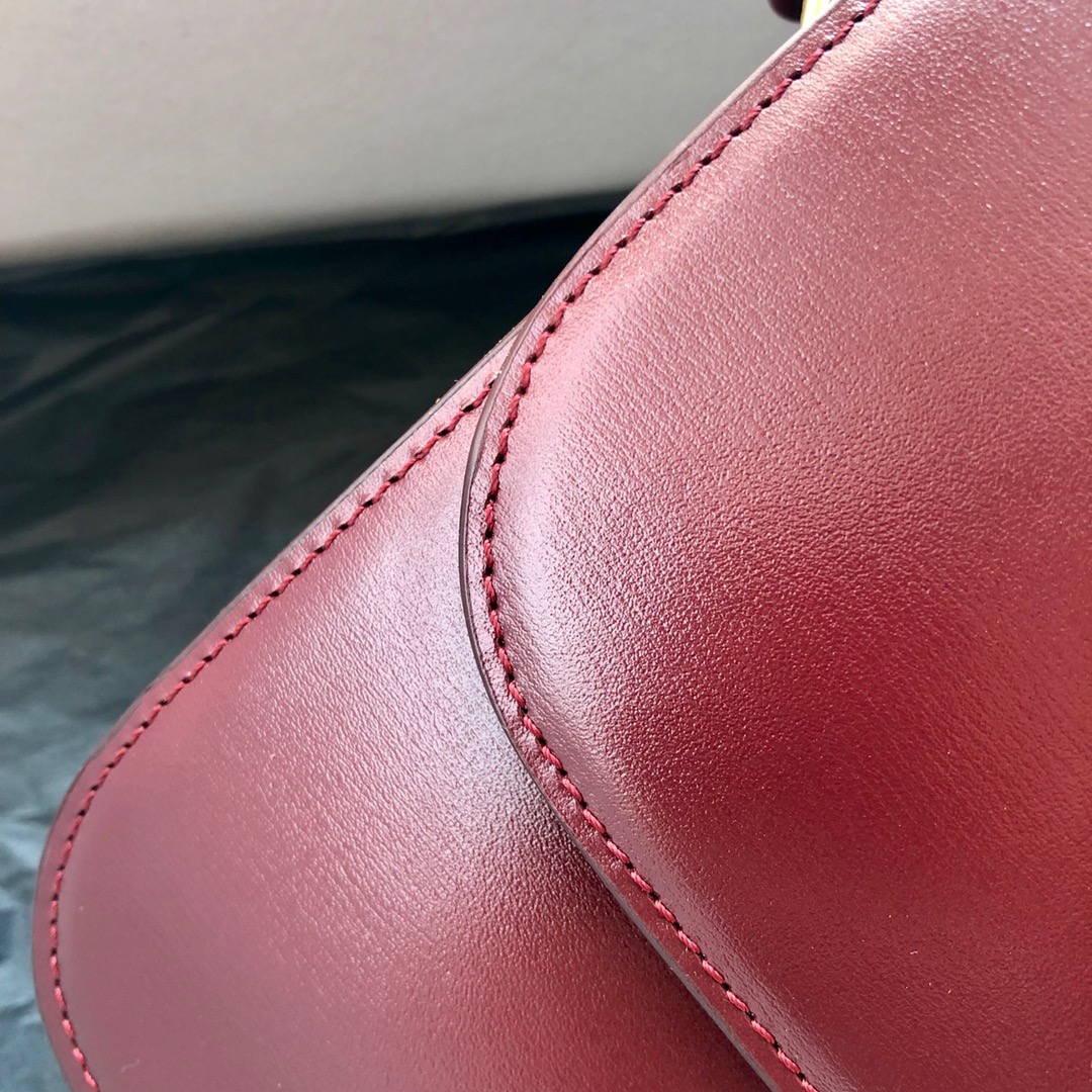 Original Copy Celine Medium Triomphe Bag in Shiny Calfskin Dark Red