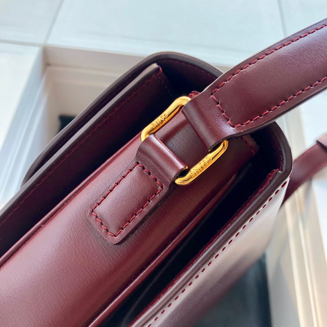 Original Copy Celine Medium Triomphe Bag in Shiny Calfskin Dark Red