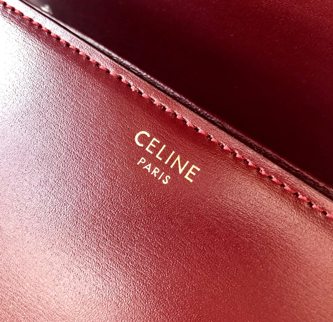 Original Copy Celine Medium Triomphe Bag in Shiny Calfskin Dark Red