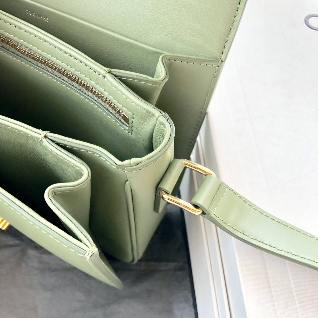 Original Copy Celine Medium Triomphe Bag in Shiny Calfskin Green