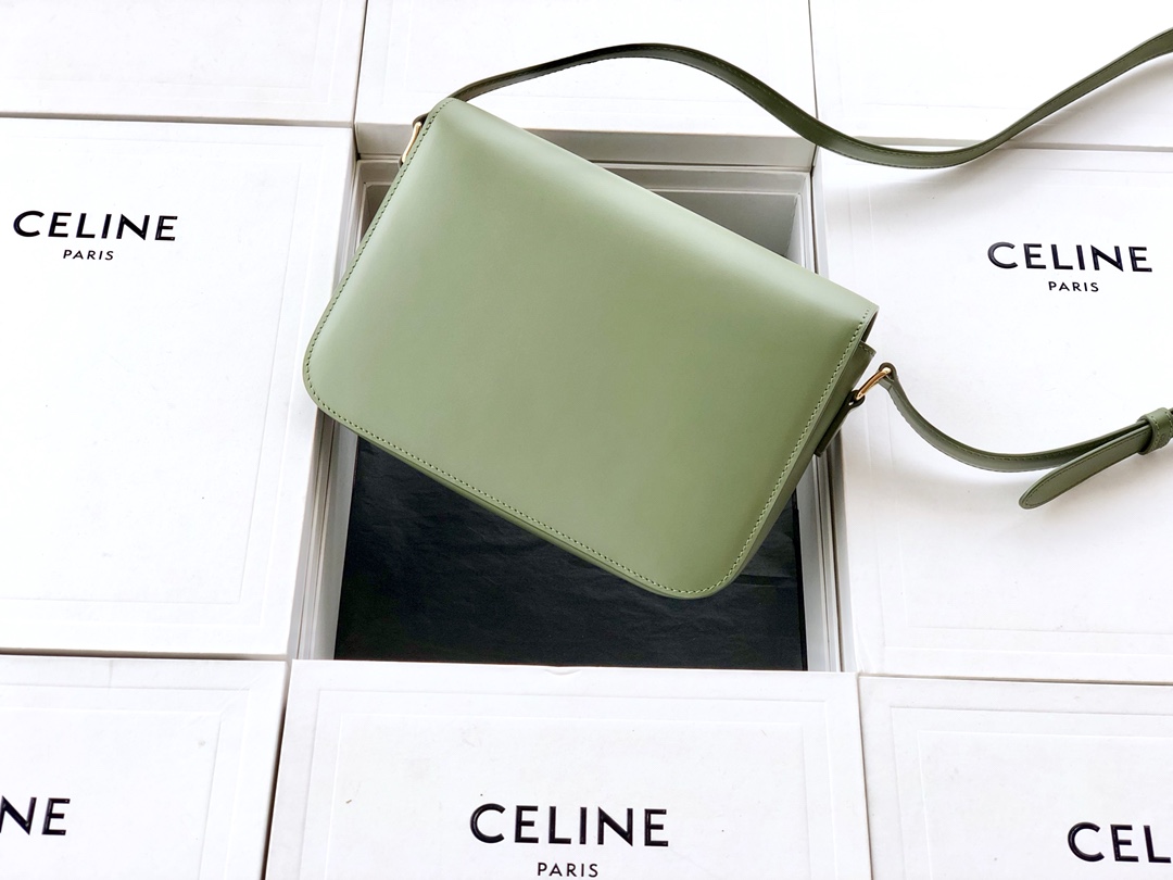 Original Copy Celine Medium Triomphe Bag in Shiny Calfskin Green