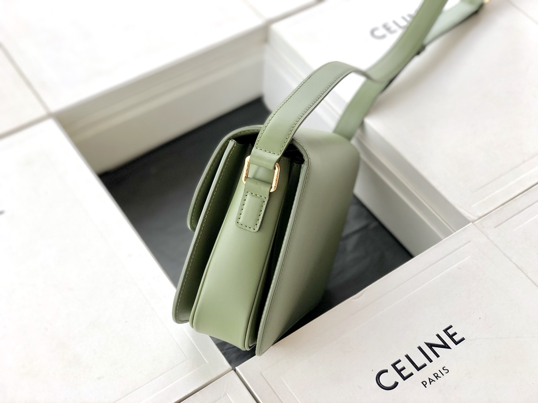 Original Copy Celine Medium Triomphe Bag in Shiny Calfskin Green