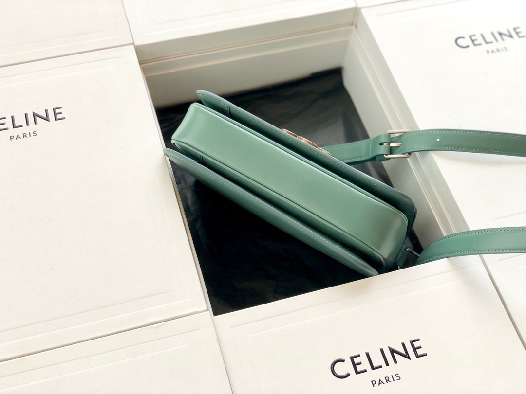 Original Copy Celine Medium Triomphe Bag in Shiny Calfskin Light Green