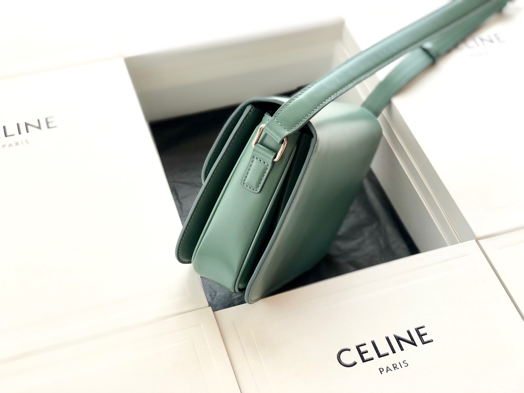 Original Copy Celine Medium Triomphe Bag in Shiny Calfskin Light Green