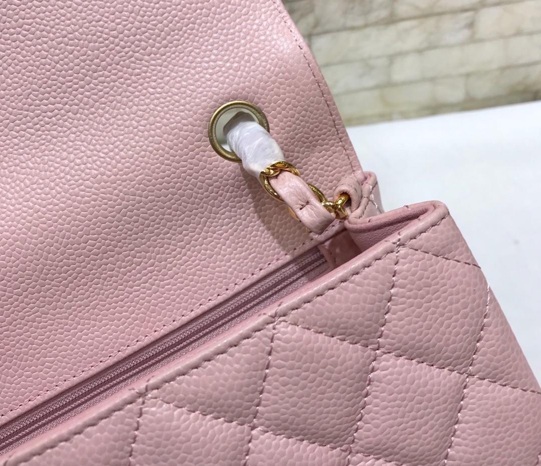Original Copy Chanel 1112 1115 1117 Classics CF Flap Bag Caviar Quilted Genuine Leather Pink Gold Hardware