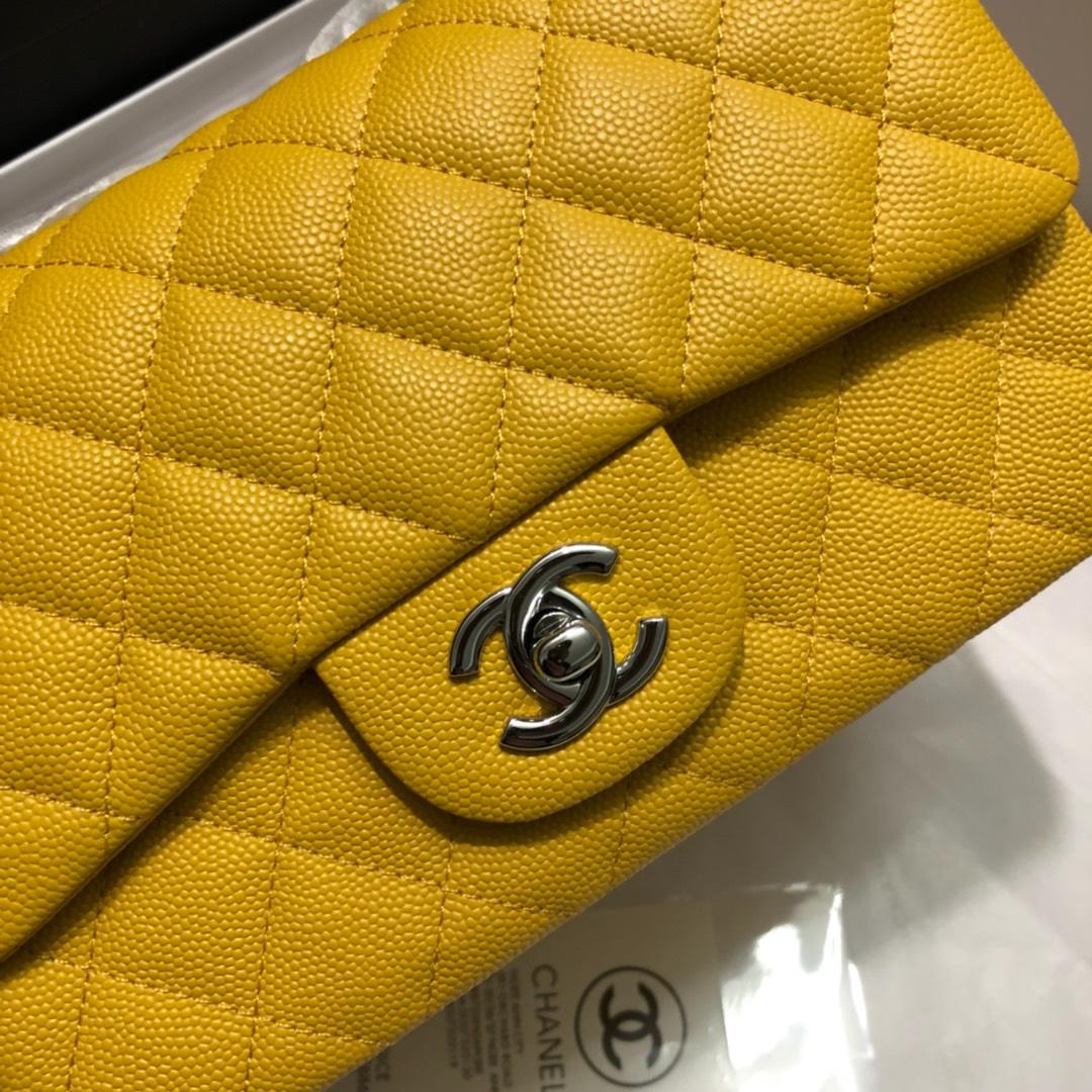 Original Copy Chanel 1116 Mini Flap Bag Yellow Grained Calfskin Silver Tone Metal 