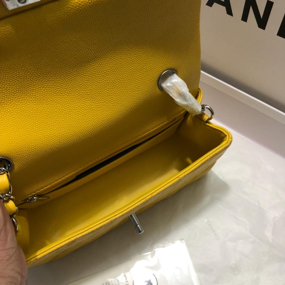 Original Copy Chanel 1116 Mini Flap Bag Yellow Grained Calfskin Silver Tone Metal 