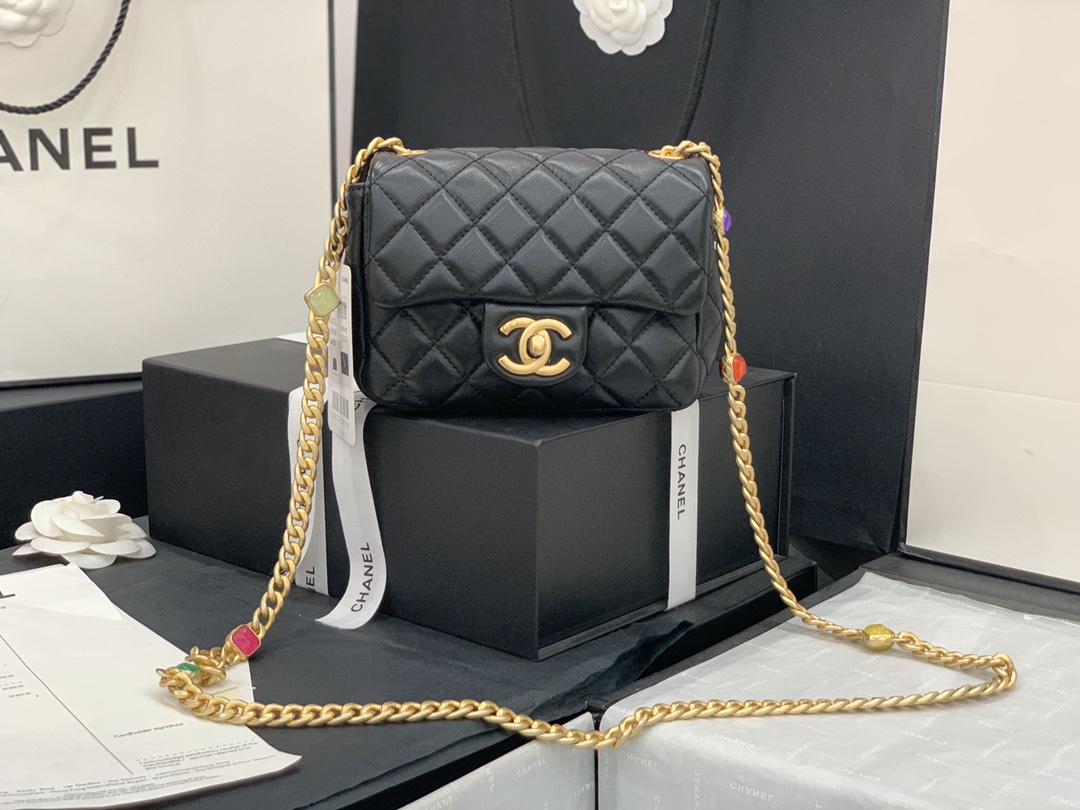 Original Copy Chanel AS2379 2021 Flap Bag Lambskin Resin Gold-Tone Metal Black