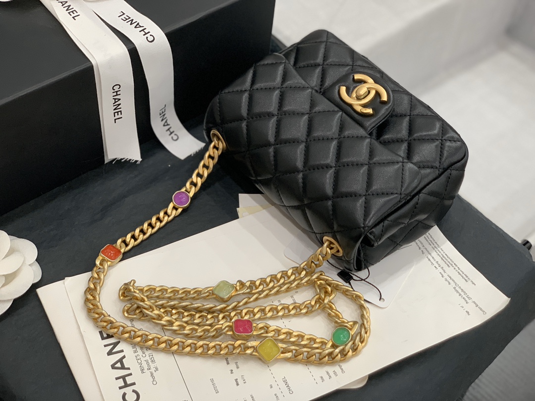 Original Copy Chanel AS2379 2021 Flap Bag Lambskin Resin Gold-Tone Metal Black