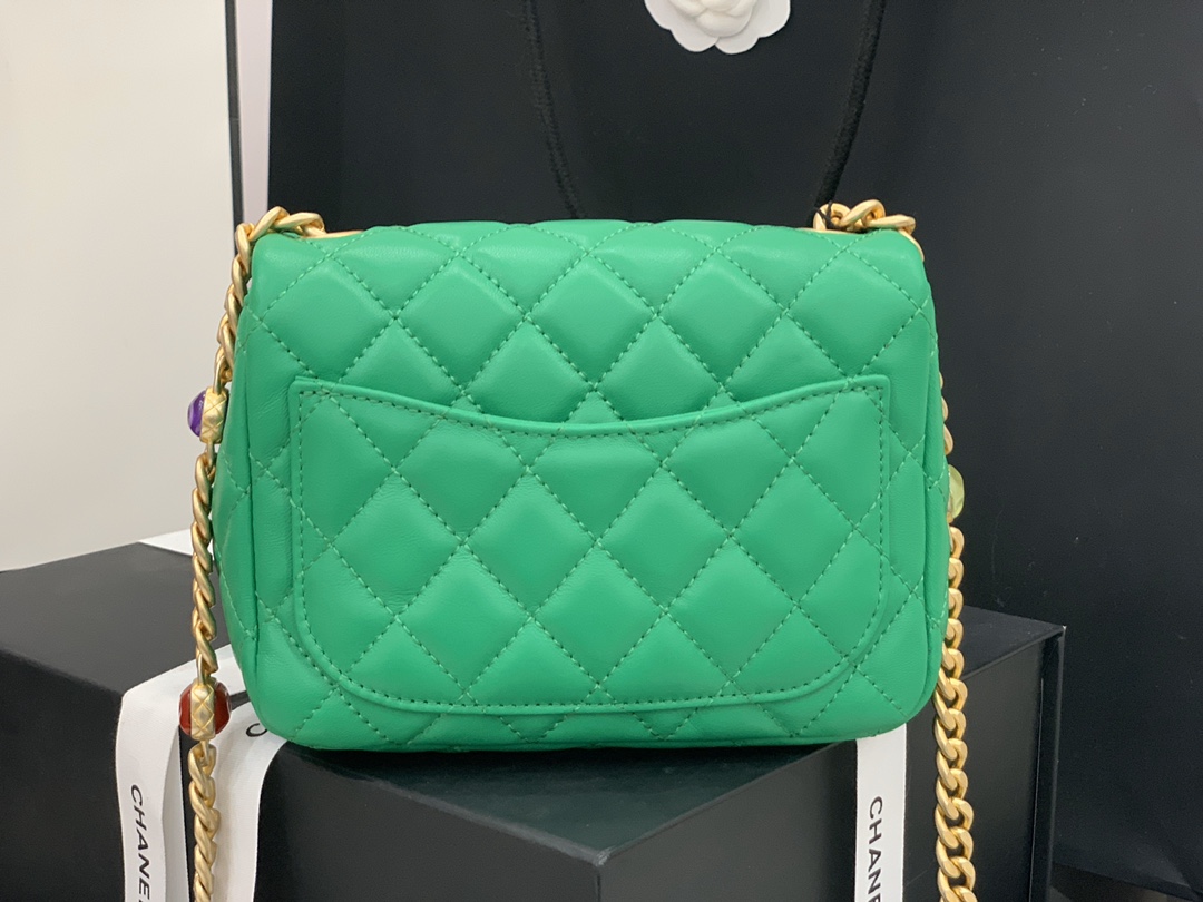 Original Copy Chanel AS2379 2021 Flap Bag Lambskin Resin Gold-Tone Metal Green